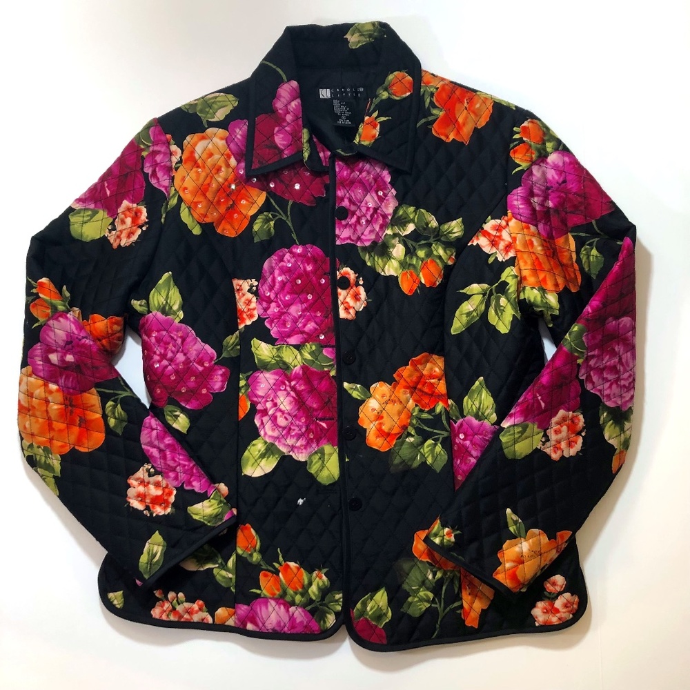 Carole Little 100% Silk Shirt Jacket Shacket Floral Button Up